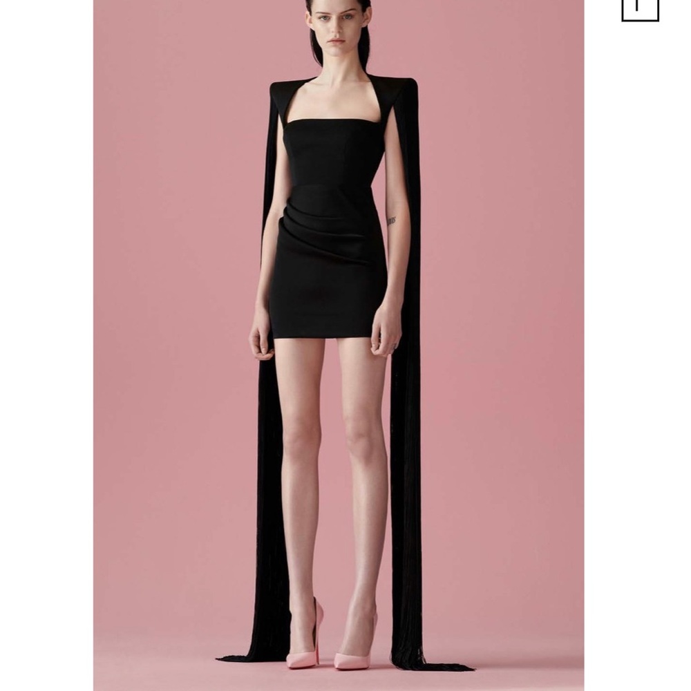 ALEX RUCHED FRINGE OVERLAY MINI DRESS Size Medium